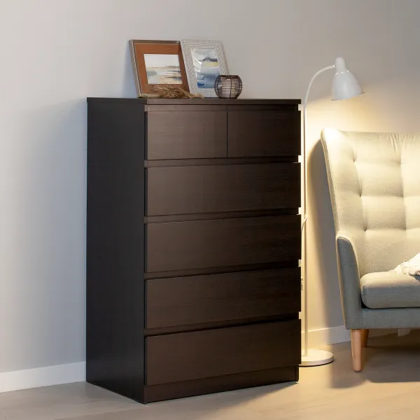 Комод МАЛЬТА высокий с шестью выдвижными ящиками, цвет Дуб Венге