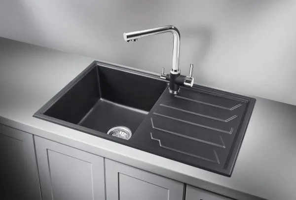 8002, ШВАРЦ (чёрный металлик), кухонная мойка, кварц