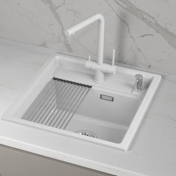 KS-5002i, АРКТИК (БЕЛЫЙ)  кухонная мойка, кварц