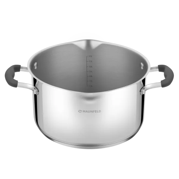 Кастрюля MAUNFELD LAURA MCS56S08GR из нержавеющей стали со стеклянной крышкой, 24 см, 5,6 л. Нержавеющая сталь