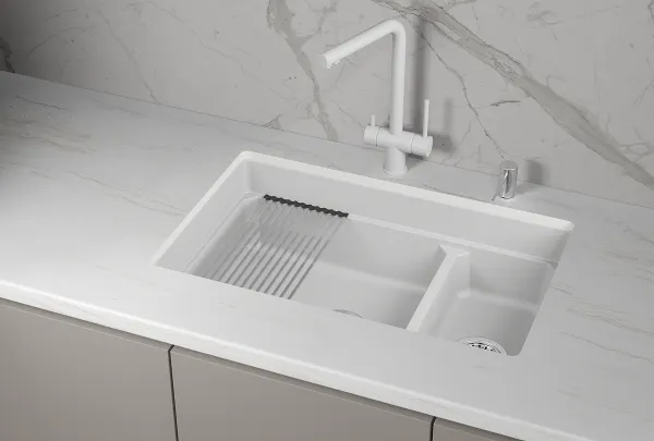 KS-7304iU, АРКТИК (БЕЛЫЙ), кухонная мойка, кварц