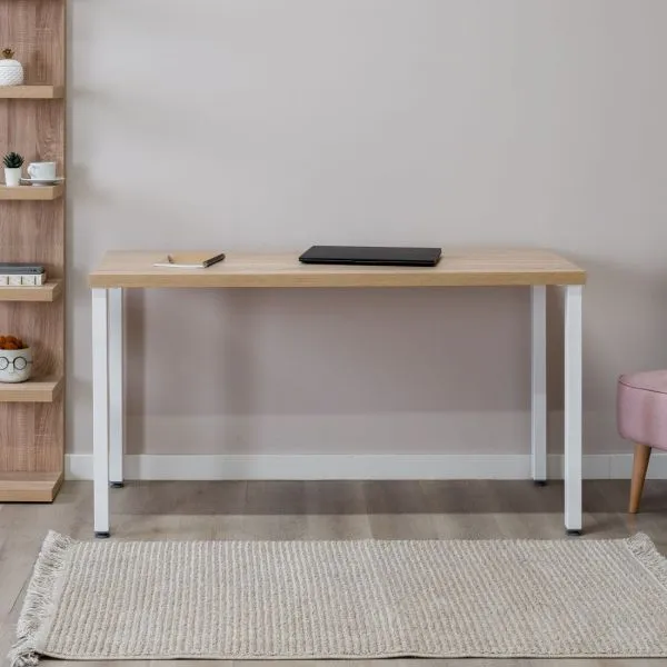 S00913 Ингар 2/ТТ стол письменный 140x75x55, дуб беленый/белый