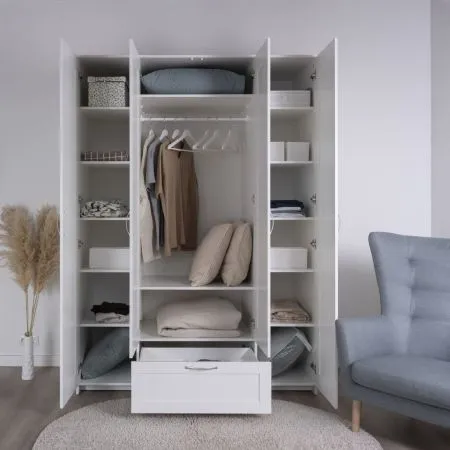 2.02.01.520.1 СИРИУС шкаф 4 двери и 1 ящик 156х59х220 белый RU (с 2 зеркалами)