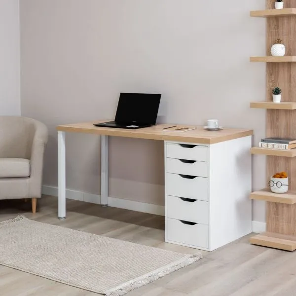 Стол письменный Ингар 2/5Т 140x75x55, дуб беленый/белый