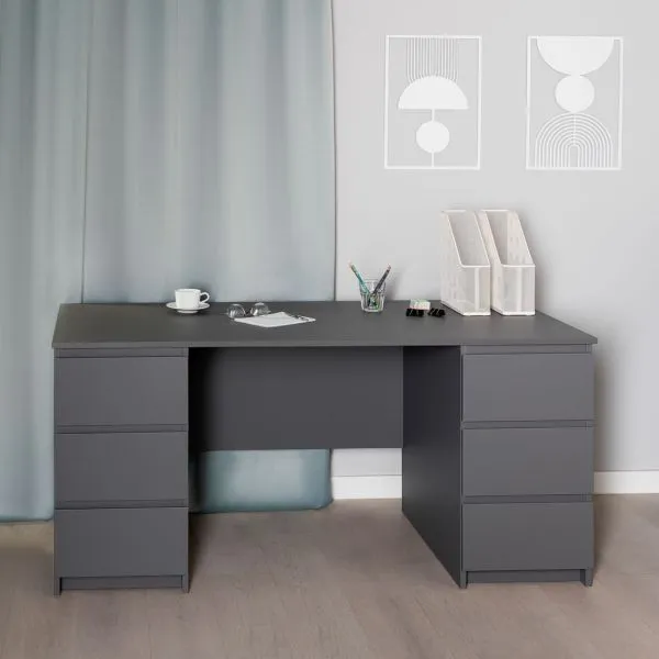 2.03.06.040.4 КАСТОР стол письменный 6 ящиков 151х65 RU серый