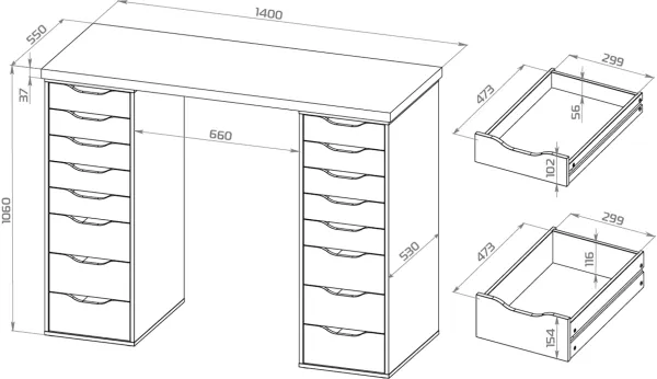 S00937 Ингар 2/88 стол письменный 140x106x55, дуб беленый/белый