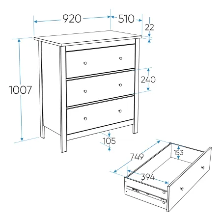 2.08.02.020.1 САГА комод 3 ящика белый