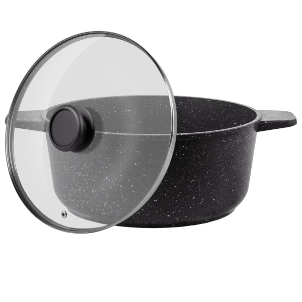 Кастрюля MAUNFELD GALAXITE MF24GLX01CR из литого алюминия со стеклянной крышкой, 24 см, 4 л Мраморный