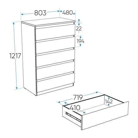 2.05.02.090.1 МАЛЬТА комод 5 ящиков 80х121 белый RU