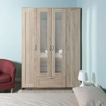 2.02.01.520.3 СИРИУС шкаф 4 двери и 1 ящик 156х59х220 сонома RU (с 2 зеркалами)