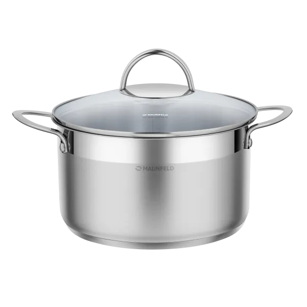 Кастрюля MAUNFELD GERDA MCS33S07 из нержавеющей стали со стеклянной крышкой, 20 см, 3,3 л. Нержавеющая сталь