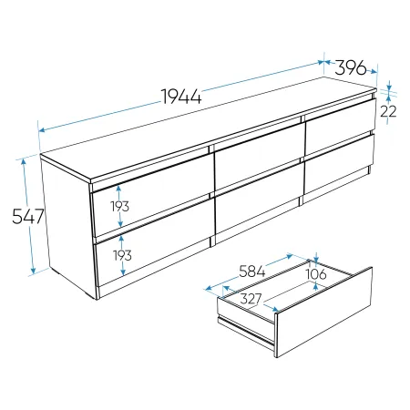 2.03.03.110.1 КАСТОР тумба 6 ящиков RU белая