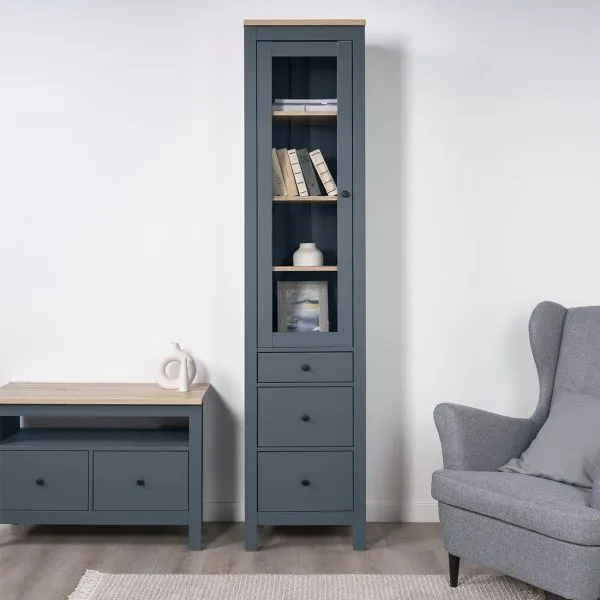 2.08.07.120.16 САГА шкаф с витриной 50 темно-бирюзовый/ясень RU