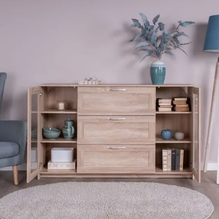 2.02.03.370.3 СИРИУС тумба 2 двери со стеклом и 3 ящика 156х95 сонома RU