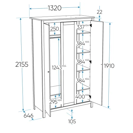 2.08.01.040.4 САГА шкаф 3 двери с зеркалом серый