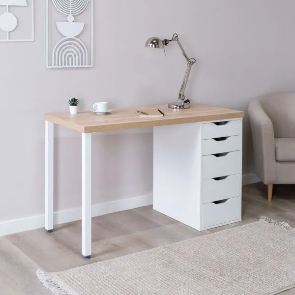S00883 Ингар 1/5Т стол письменный 120x75x55, дуб беленый/белый
