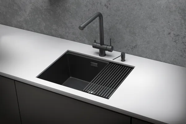 KS-6045U, ЧЕРНЫЙ МАТОВЫЙ, стальная кухонная мойка KITCHEN SPACE