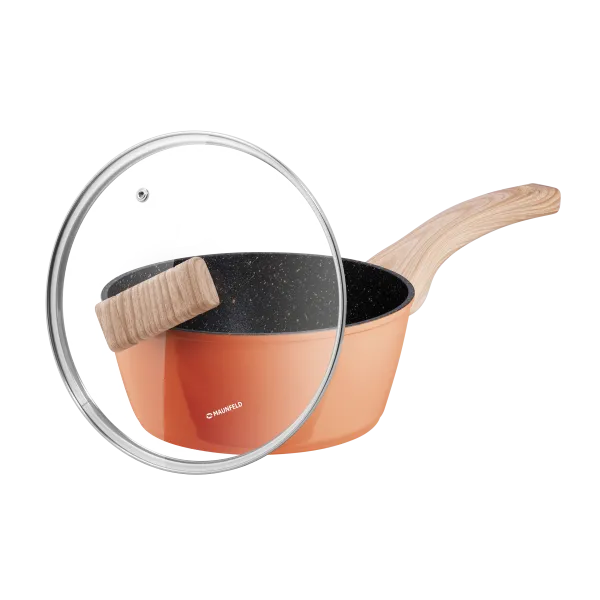 Ковш MAUNFELD MARTA MSP16FA06CL из кованого алюминия со стеклянной крышкой, 18 см, 1,6 л. Коралловый