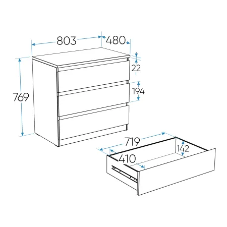 2.05.02.040.5 МАЛЬТА комод 3 ящика 80х76 Дуб Венге RU