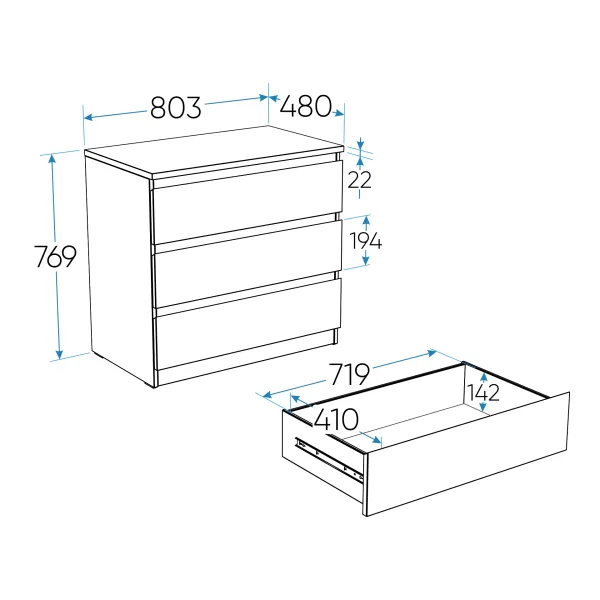 2.05.02.040.5 МАЛЬТА комод 3 ящика 80х76 Дуб Венге RU
