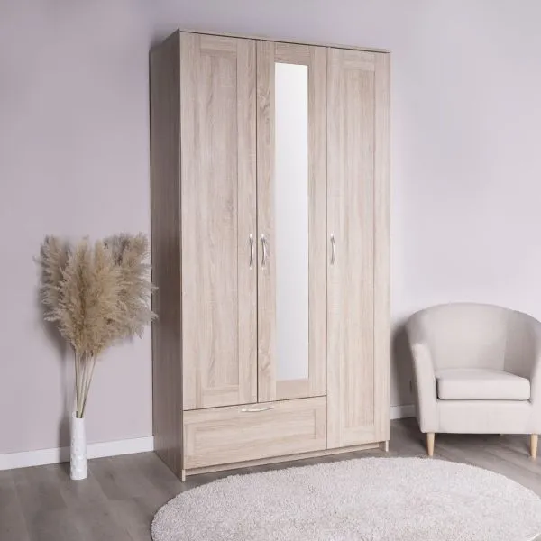 2.02.01.510.3 СИРИУС шкаф 3 двери и 1 ящик 117х59х220 сонома RU (с 1 зеркалом)