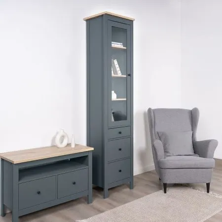 2.08.07.120.16 САГА шкаф с витриной 50 темно-бирюзовый/ясень RU