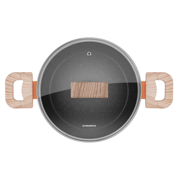 Кастрюля MAUNFELD MARTA MCS22FA06CL из кованого алюминия со стеклянной крышкой, 20 см, 2,2 л. Коралловый