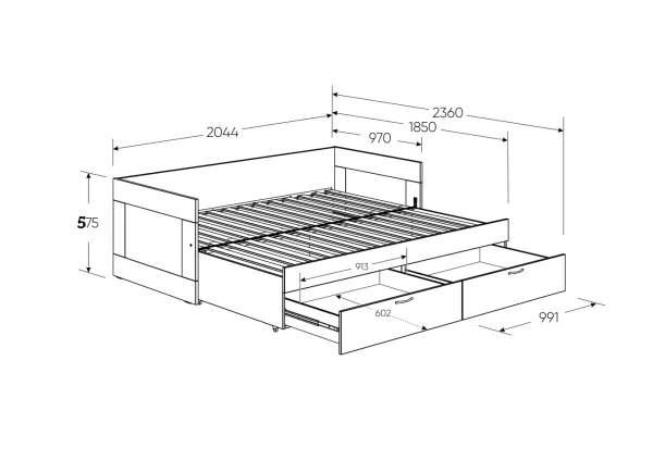 2.02.08.450.3 СИРИУС кровать раздвижная с ящиками 90х200 сонома RU
