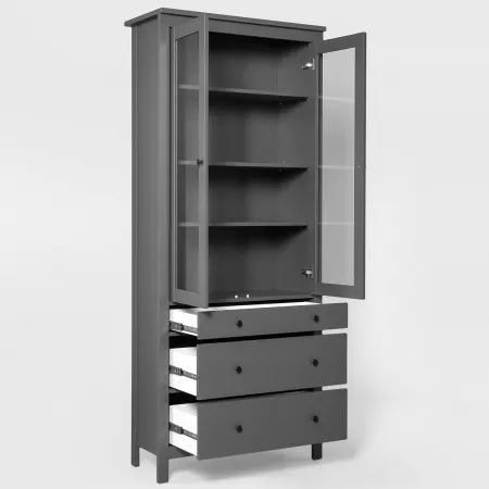 2.08.07.130.4 САГА шкаф с витриной 90 серый RU