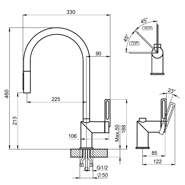 GR-8172, АРКТИК (БЕЛЫЙ), СМЕСИТЕЛЬ КУХОННЫЙ С ВЫДВИЖНЫМ ИЗЛИВОМ