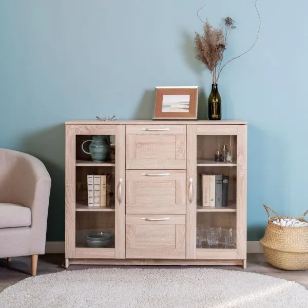 2.02.03.380.3 СИРИУС тумба 2 двери со стеклом и 3 ящика 117х95 сонома RU