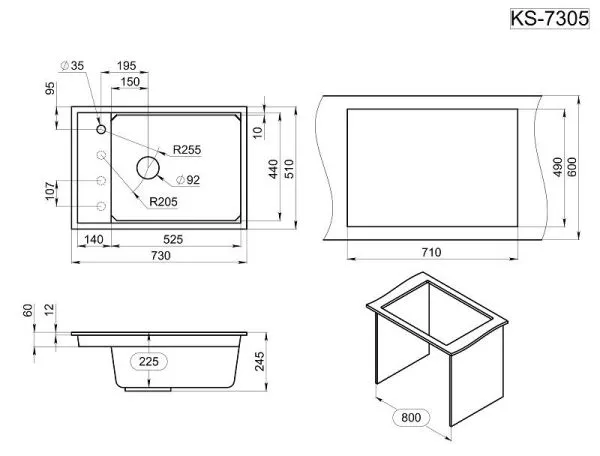 KS-7305, АЛЮМИНИУМ, кухонная мойка, кварц