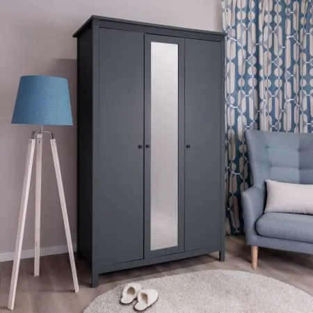 2.08.01.040.4 САГА шкаф 3 двери с зеркалом серый