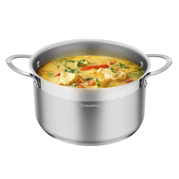 Кастрюля MAUNFELD GERDA MCS25S07 из нержавеющей стали со стеклянной крышкой, 18 см, 2,5 л. Нержавеющая сталь