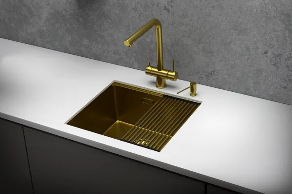 KS-5045U, ЗОЛОТО САТИН, стальная кухонная мойка KITCHEN SPACE