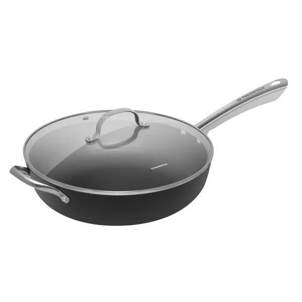 Глубокая сковорода MAUNFELD HOWARD MDP30LCL15 из облегченного чугуна со стеклянной крышкой, 30 см Графитовый