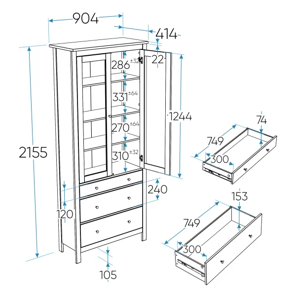 2.08.07.130.15 САГА шкаф с витриной 90 серый/ясень RU