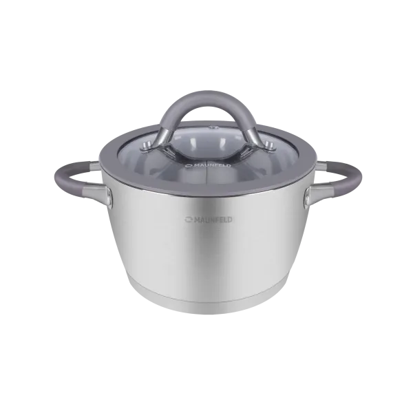 Кастрюля MAUNFELD LEONA MF20LN01CR из нержавеющей стали со стеклянной крышкой, 16 см, 1,7 л.