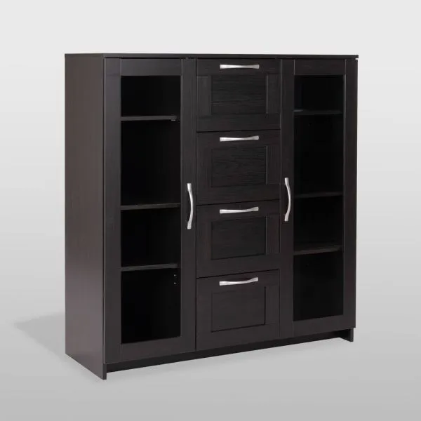 2.02.03.400.5 СИРИУС тумба 2 двери со стеклом и 4 ящика 117х123 Дуб Венге RU