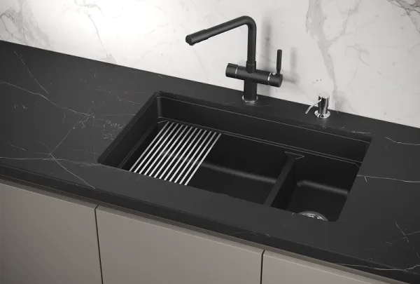 KS-7304U, ШВАРЦ (чёрный металлик), кухонная мойка, кварц