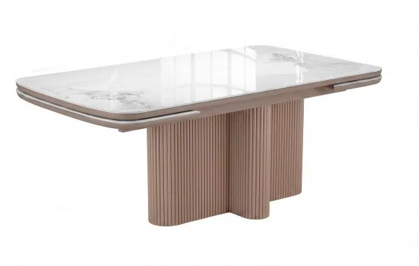 Стол DikLine DKO160 Керамика Platinum ART (белый глянец)/подстолье капучино/опоры капучино (2 уп.)