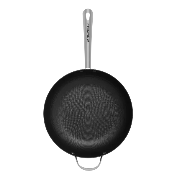 Глубокая сковорода MAUNFELD HOWARD MDP30LCL15 из облегченного чугуна со стеклянной крышкой, 30 см Графитовый