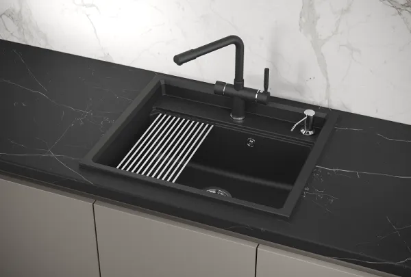 KS-6003, ЧЁРНЫЙ, кухонная мойка, кварц