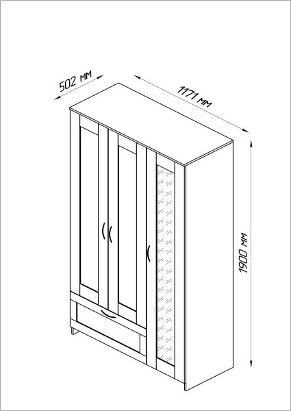 2.02.01.030.3 СИРИУС шкаф комбинированный "3 двери и 1 ящик сонома RU" (с 1 зеркалом)