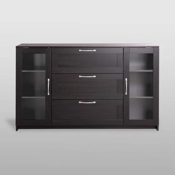 2.02.03.370.5 СИРИУС тумба 2 двери со стеклом и 3 ящика 156х95 Дуб Венге RU