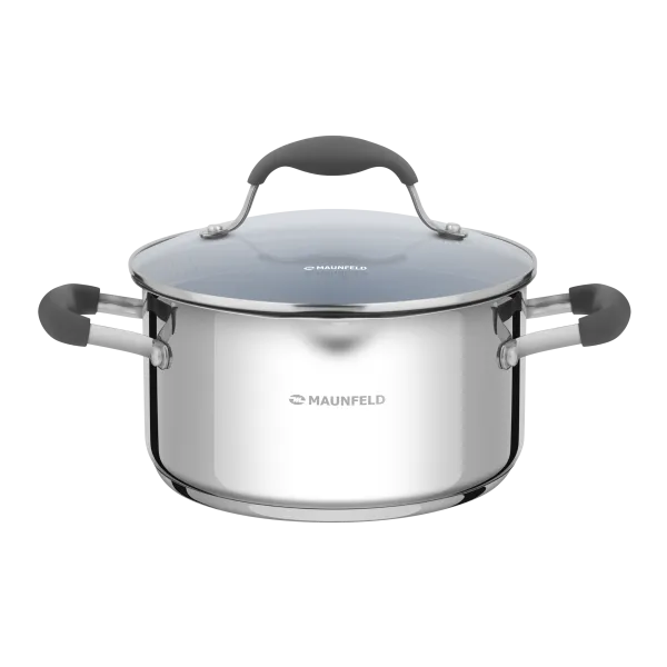 Кастрюля MAUNFELD LAURA MCS31S08GR из нержавеющей стали со стеклянной крышкой, 20 см, 3,1 л. Нержавеющая сталь