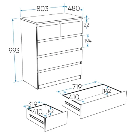 2.05.02.080.3 МАЛЬТА комод 3+2 ящика 80х99 сонома RU
