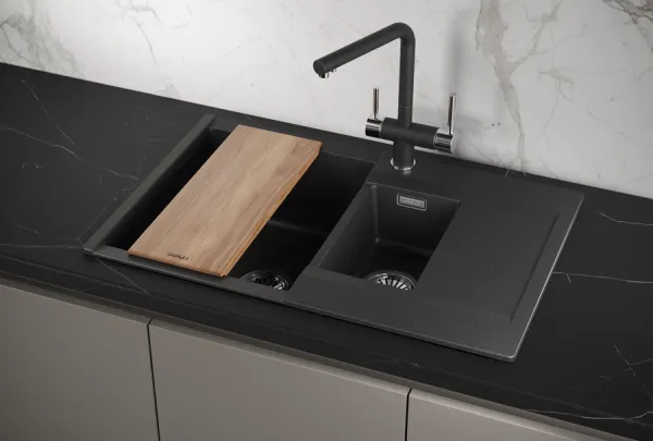 ES-7808, ЧЁРНЫЙ, кухонная мойка, кварц, ESTETICA