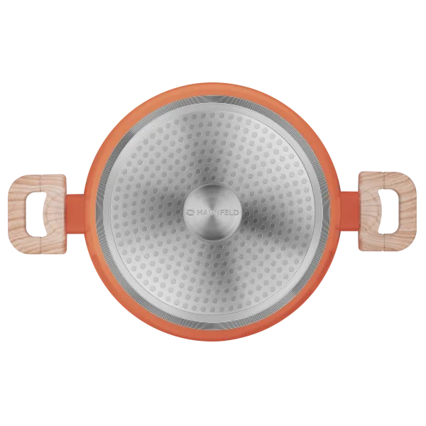 Кастрюля MAUNFELD MARTA MCS41FA06CL из кованого алюминия со стеклянной крышкой, 24 см, 4,1 л. Коралловый