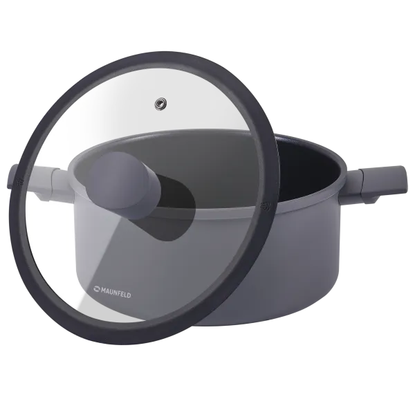 Кастрюля MAUNFELD ASTRID MF20ASTR1CR из кованого алюминия со стеклянной крышкой, 20 см,3 л Серый